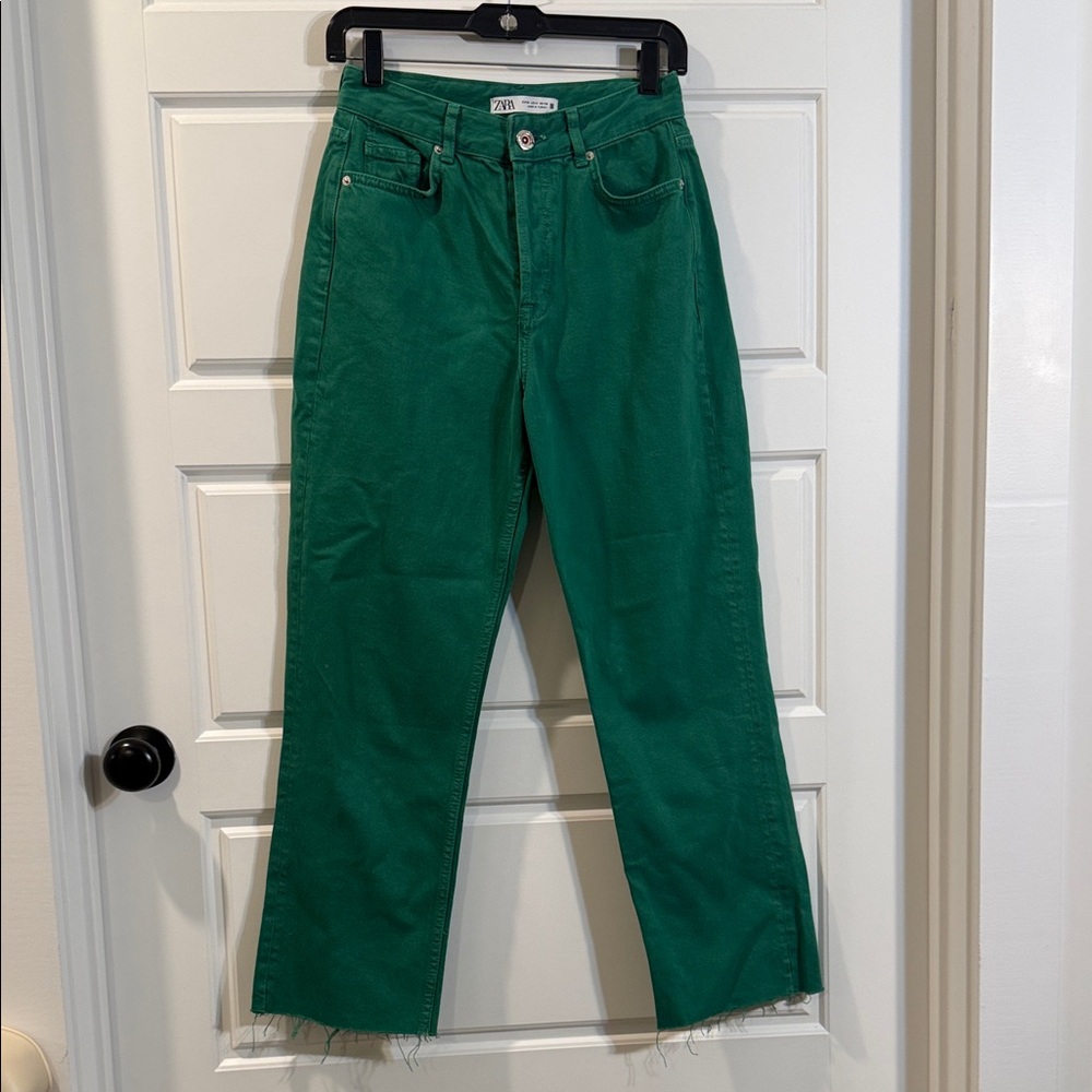 Zara green raw hem jeans 4